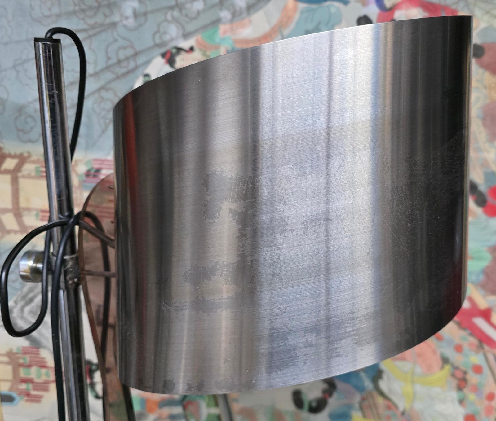 Pair Of Maison Charles Floor Lamps With Curved Stainless Shades photo vinterior