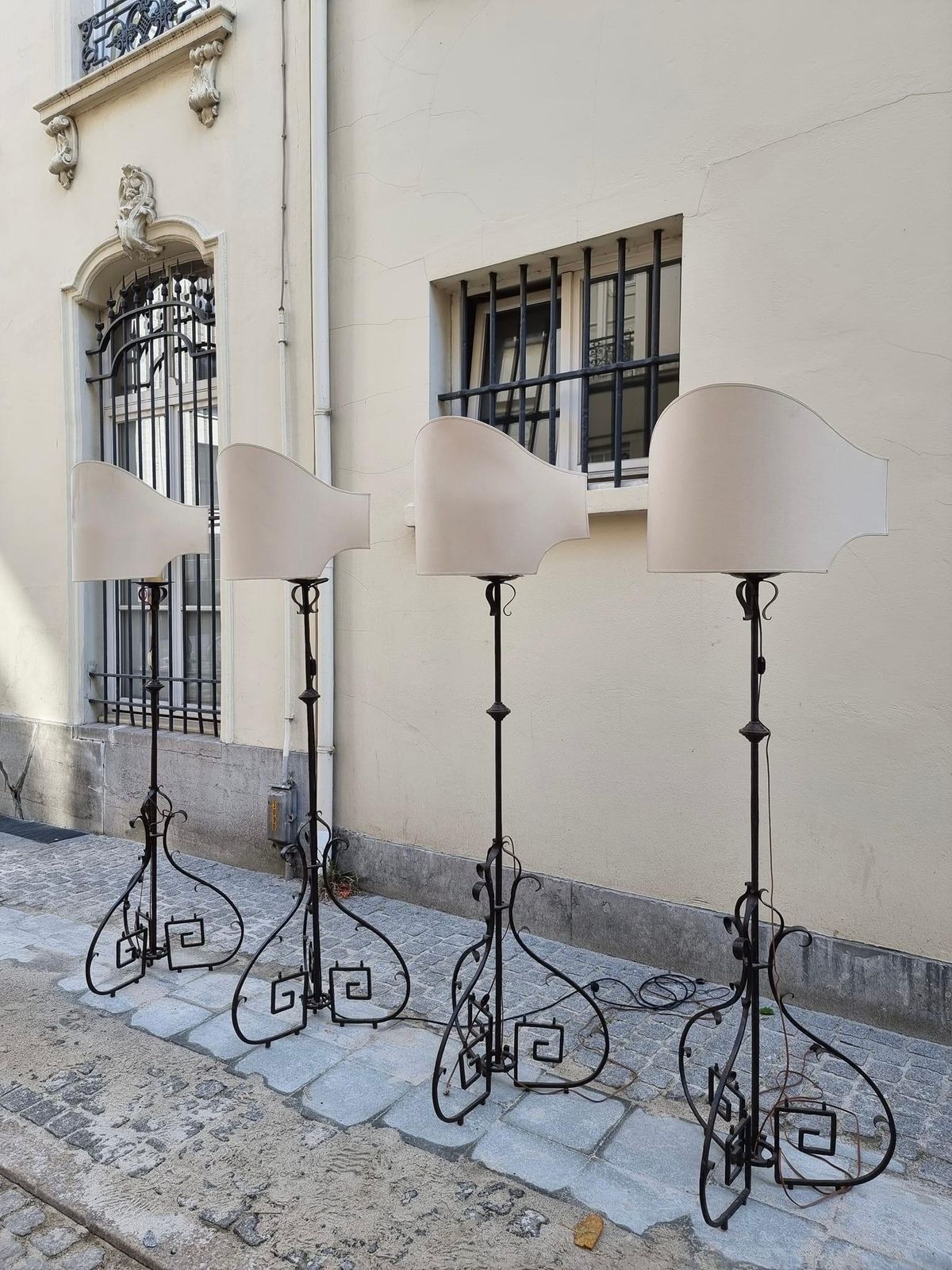 Four Antique Wrought Iron Art Deco Castle Monastery Floor Lamps Or Candlestick photo Lighting