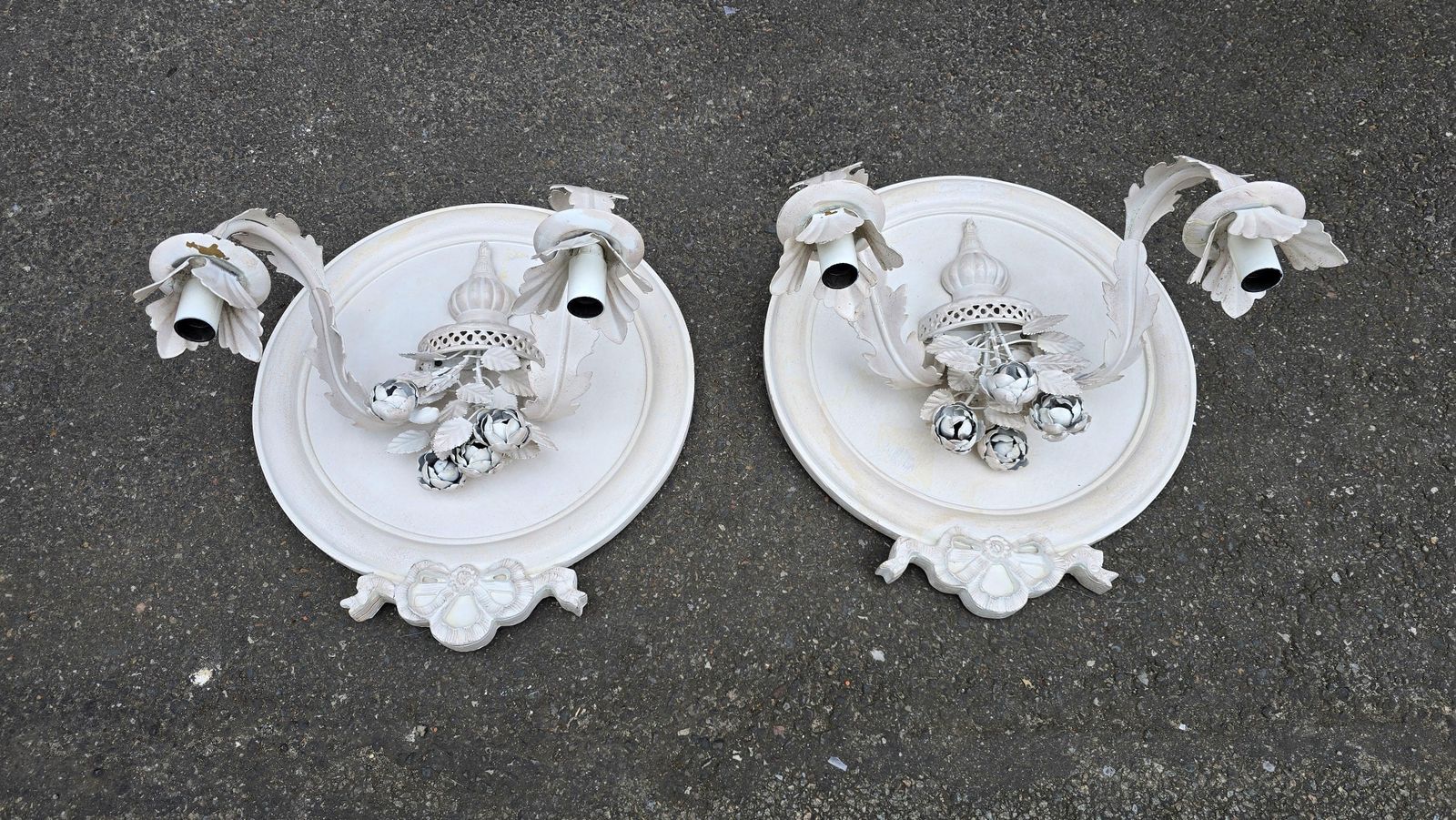 photo furniture Pair Of Vintage Italian White Painted Metal Candle Wall Sconces