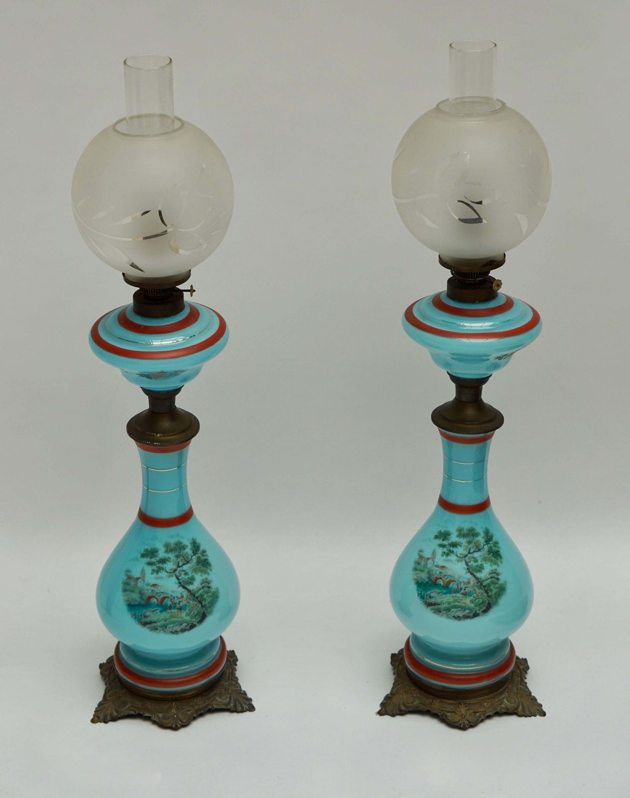Pair Of 19th Century French Opaline Lamps photo for sale