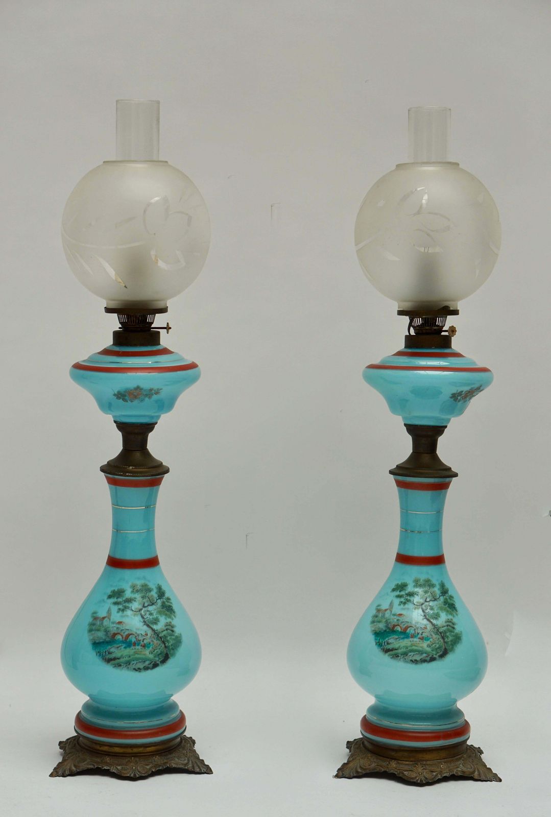 Pair Of 19th Century French Opaline Lamps photo Lighting