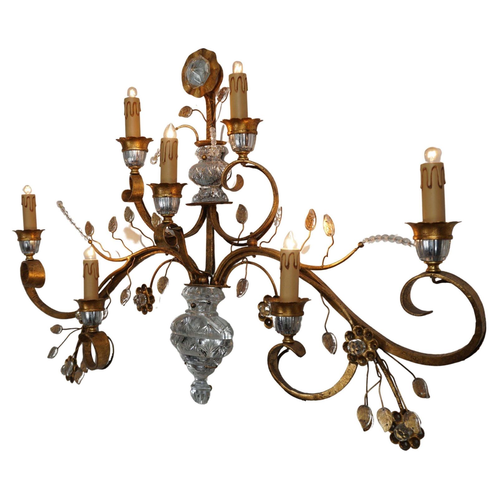Gilded Metal Leaf And Glass Flower Wall Sconce Light Fixture photo furniture