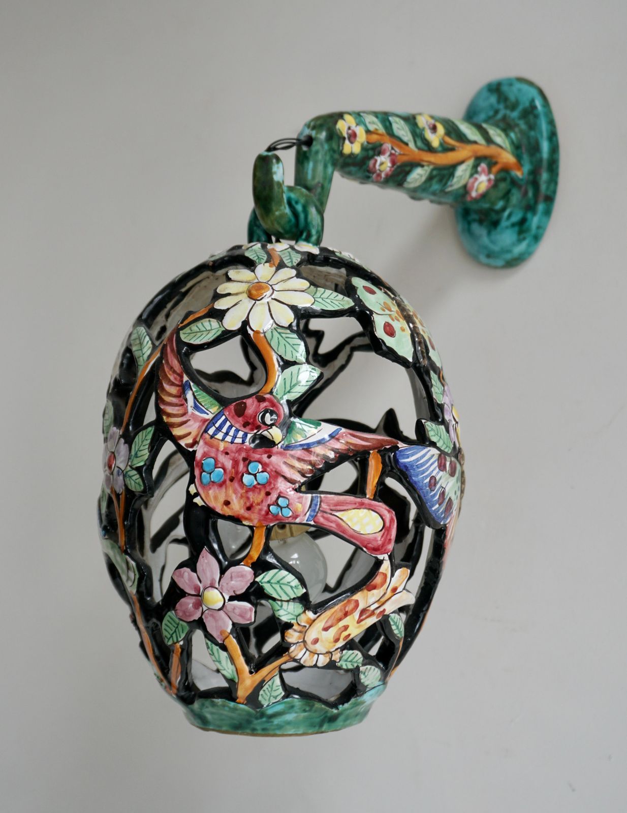 Lovely Mid Century Modern Bird Cage Wall Light With Butterfly Birds And Flowers photo furniture