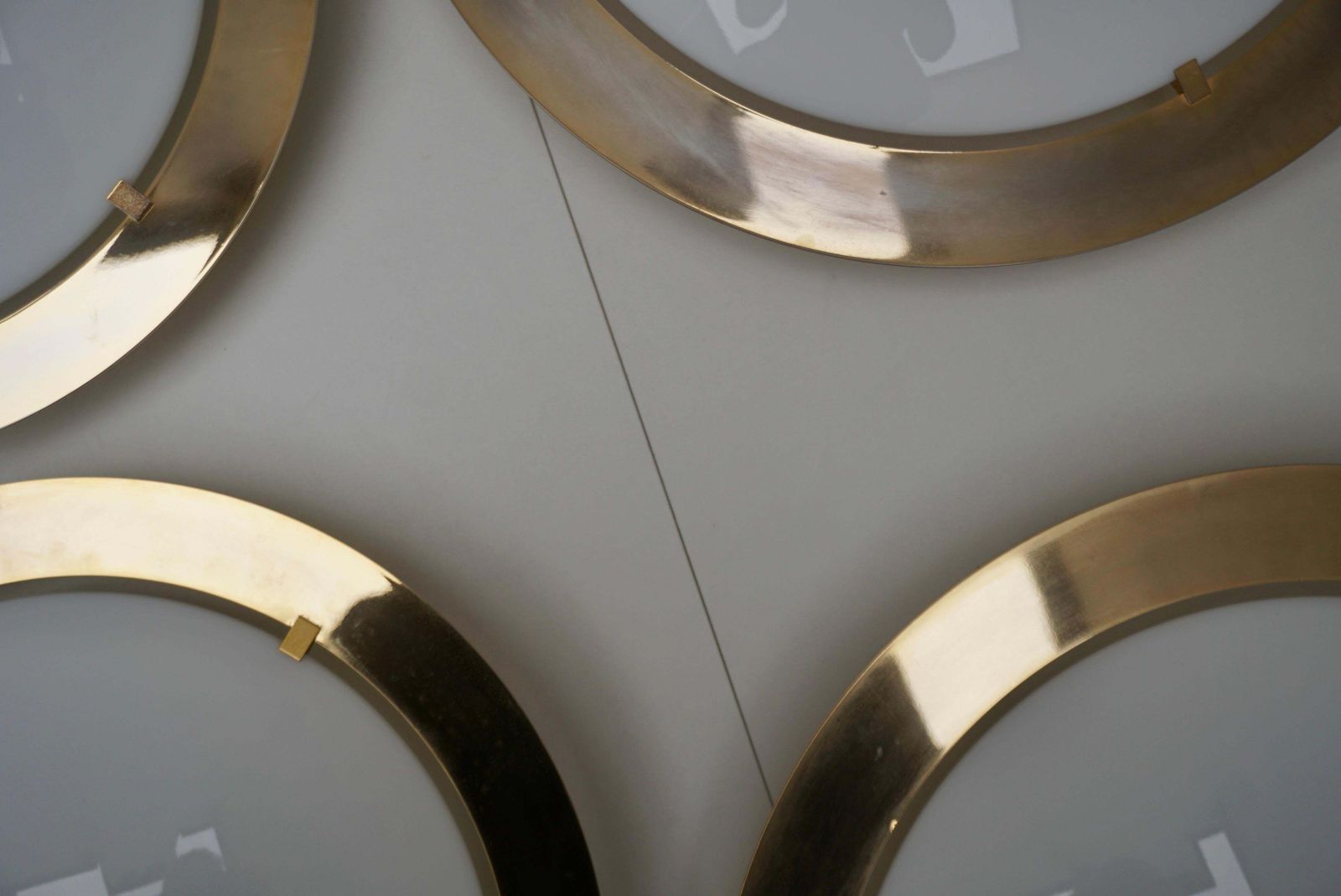 photo furniture One Of Four Limburg Flush Mount Or Wall Lights, Brass Opal Glass, 1970s