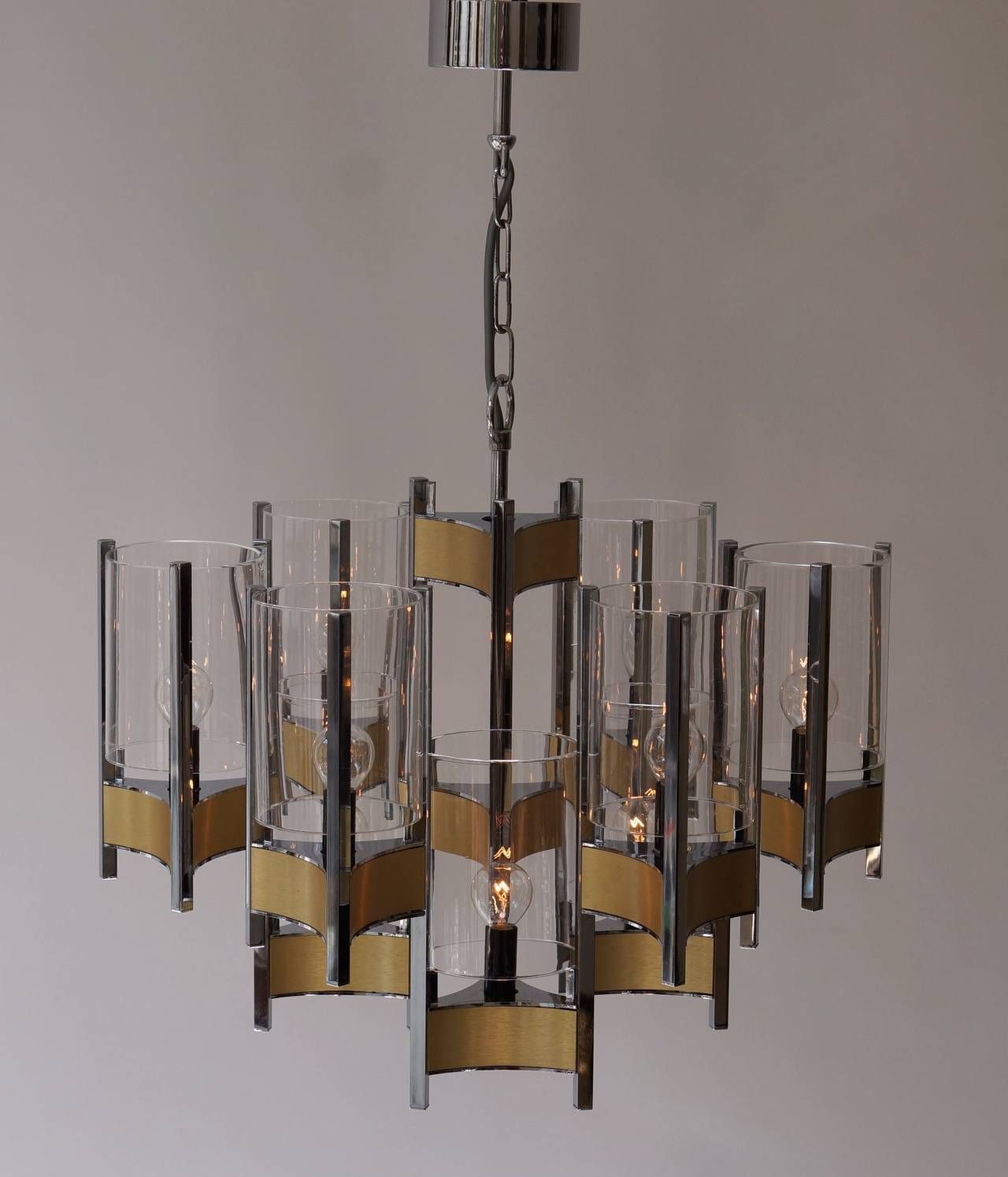 Set Of Four Nine Light Chrome And Glass Chandeliers By Gaetano Sciolari, 1970s photo Lighting