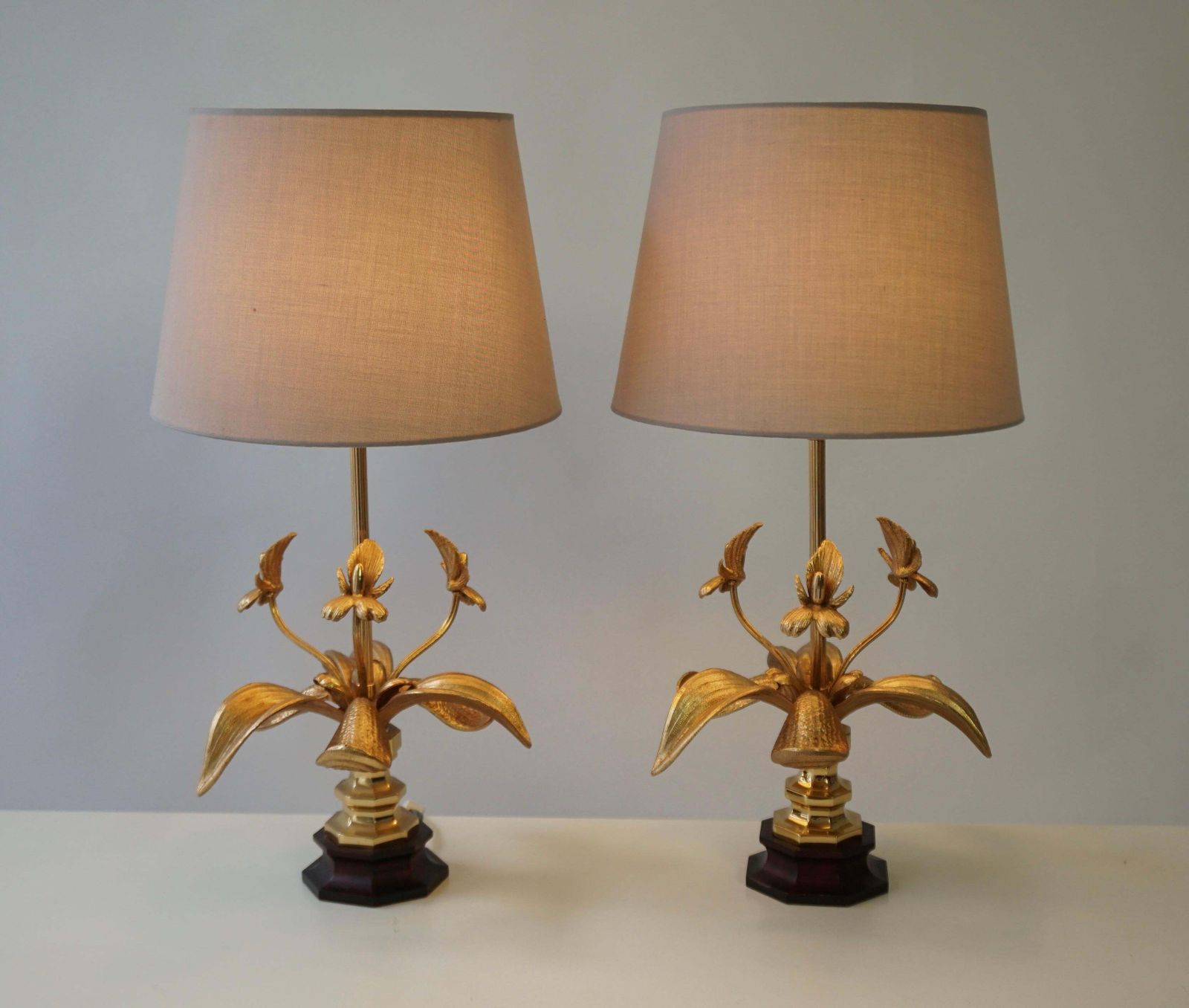 Pair Of Gilt Orchid Table Lamps, France, 1970s photo furniture