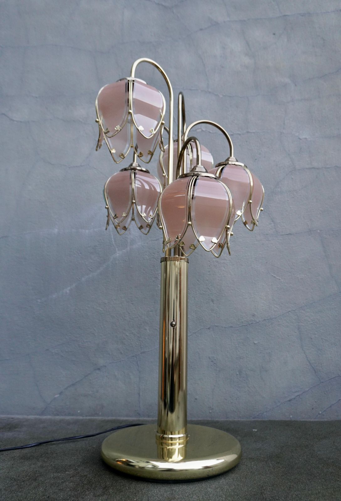 photo furniture Mid Century Modern Glass And Brass 5 Arm Lotus Lamp 1970s