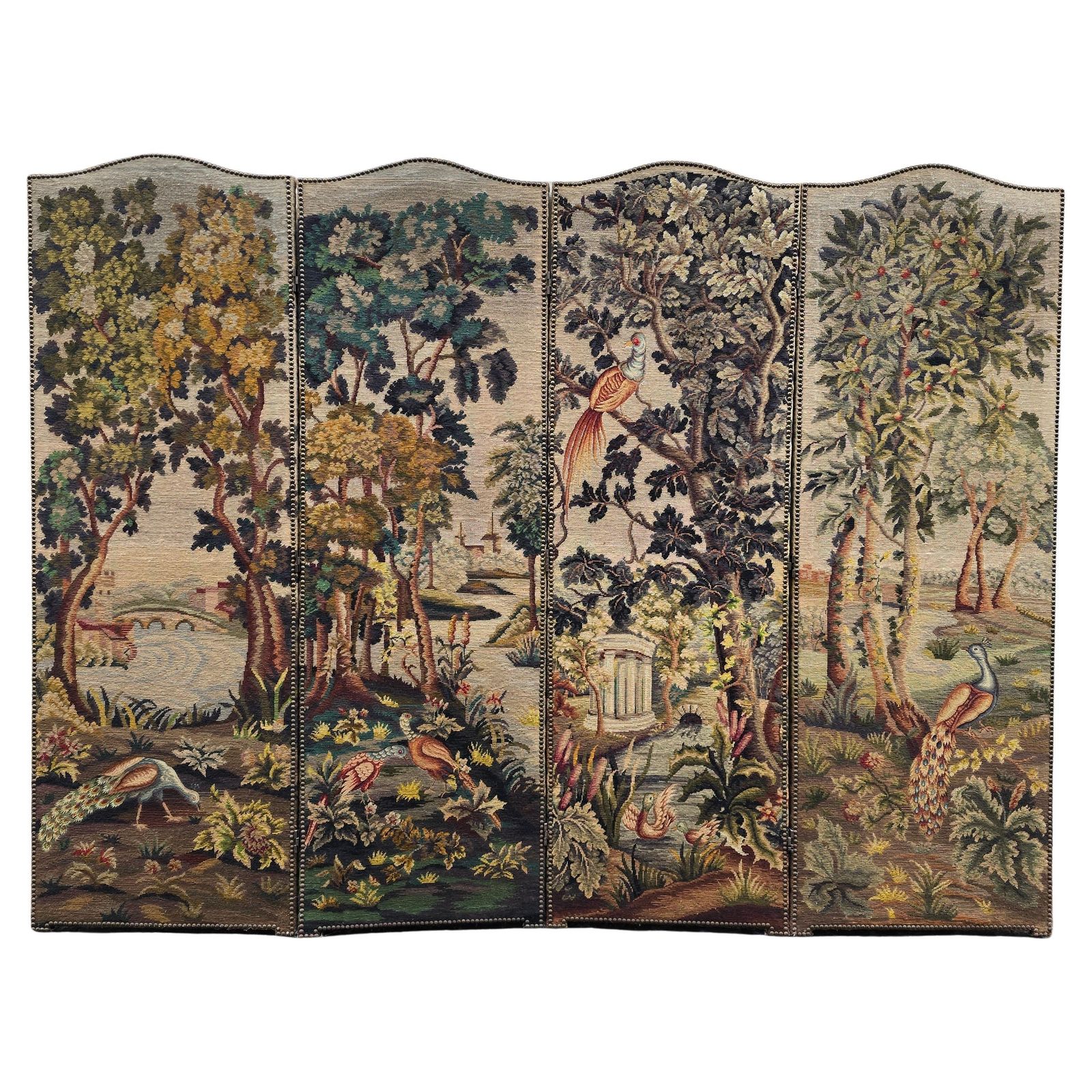 Room Divider With Aubusson Tapestries Featuring Birds And Floral Motifs