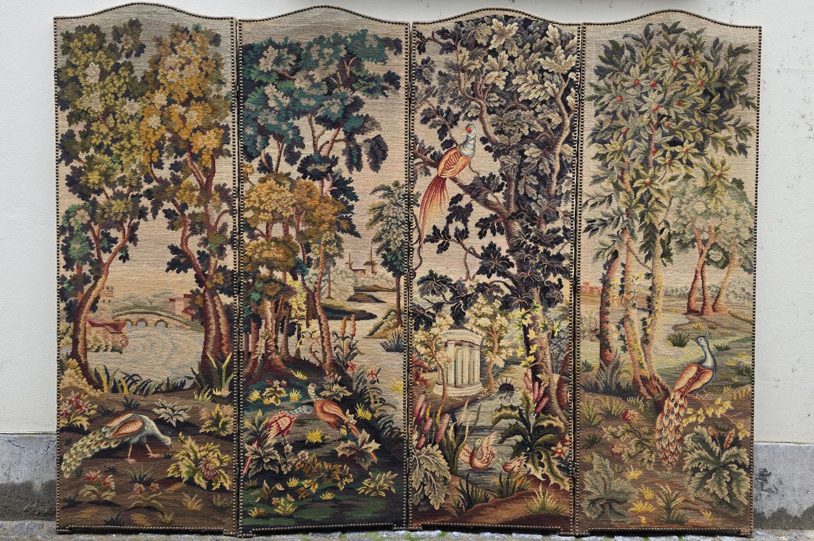 Room Divider With Aubusson Tapestries Featuring Birds And Floral Motifs photo vinterior