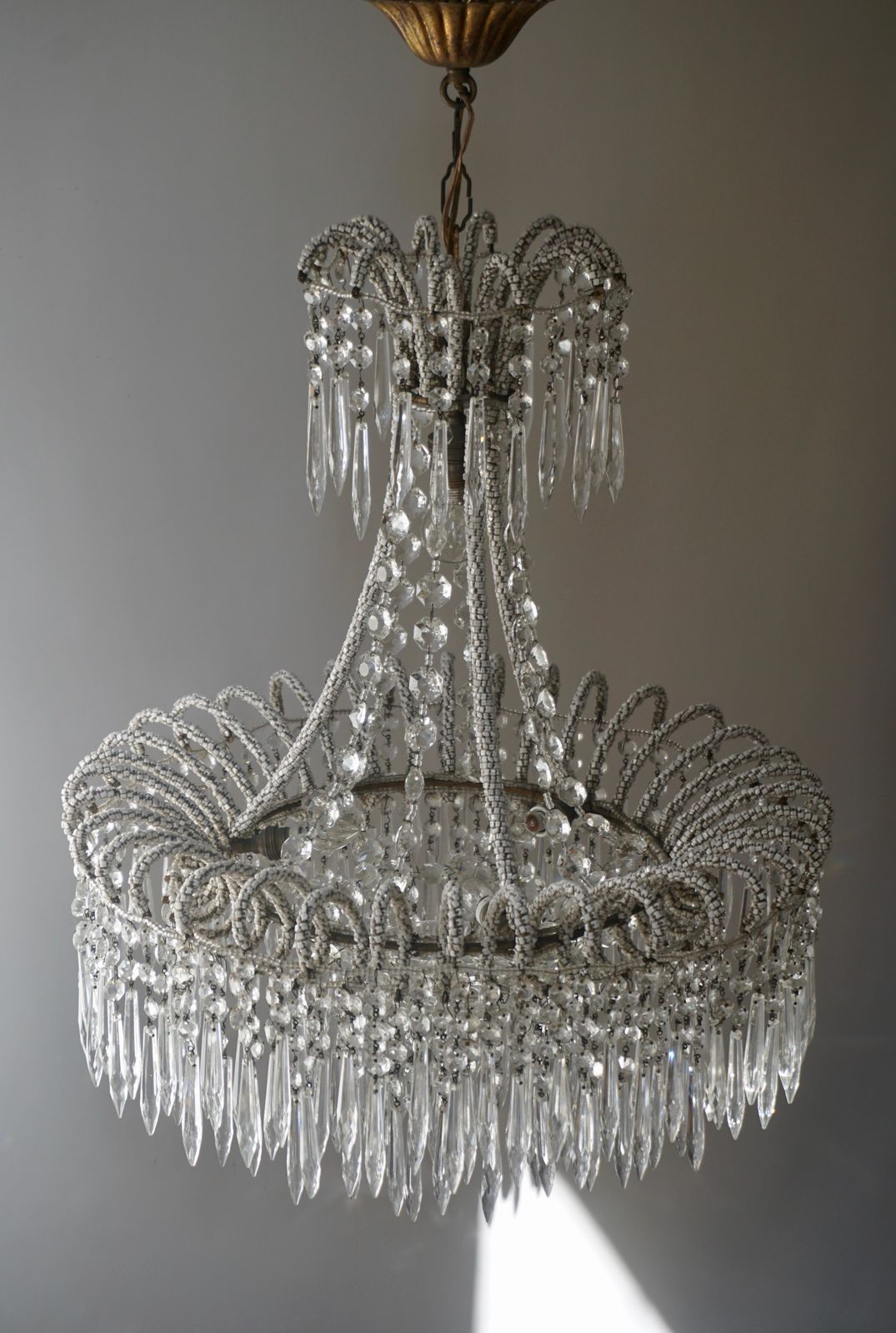 Rare Crystal Waterfall Chandelier Covered With Thousands White Murano Glasses photo 4076.0