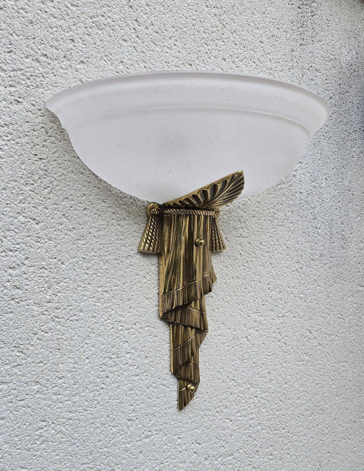 Beautiful Art Deco Wall Lights Made Of Brass With Opal Glass Shade photo vinterior