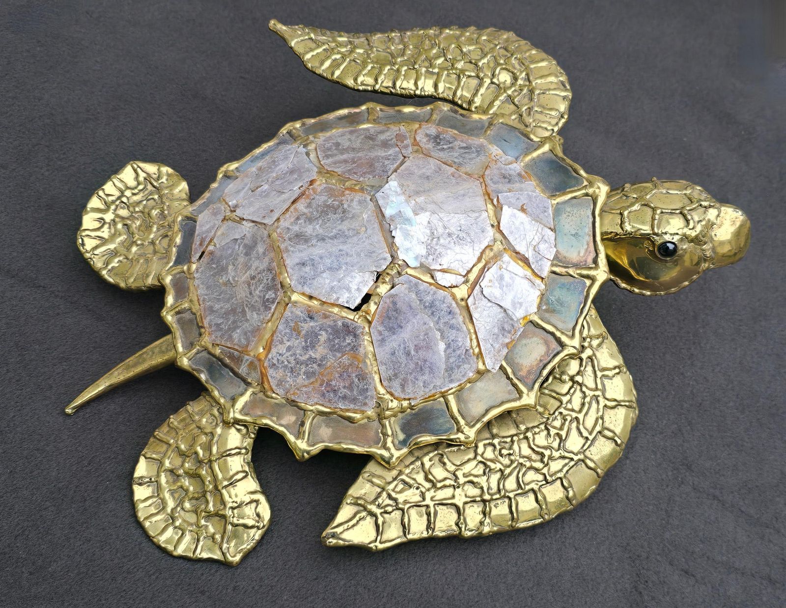 Unique Mid Century Brass And Mother Of Pearl Turtle Wall Lamp photo for sale