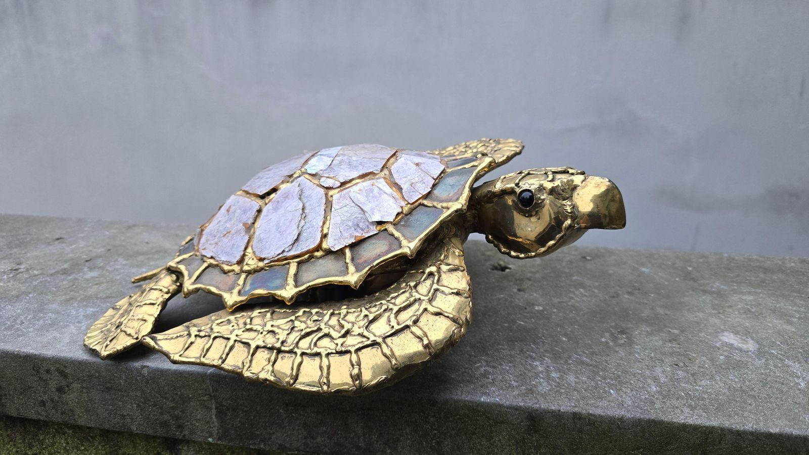 Unique Mid Century Brass And Mother Of Pearl Turtle Wall Lamp photo 3228.0