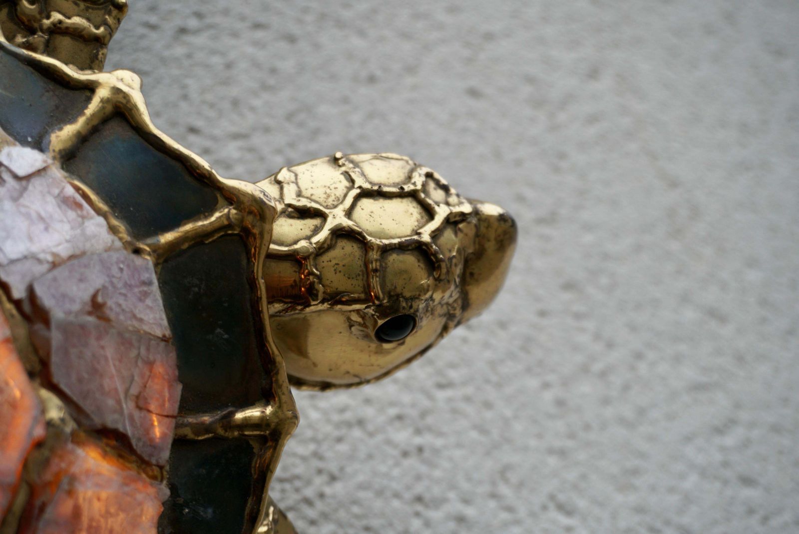 Unique Mid Century Brass And Mother Of Pearl Turtle Wall Lamp photo vintage