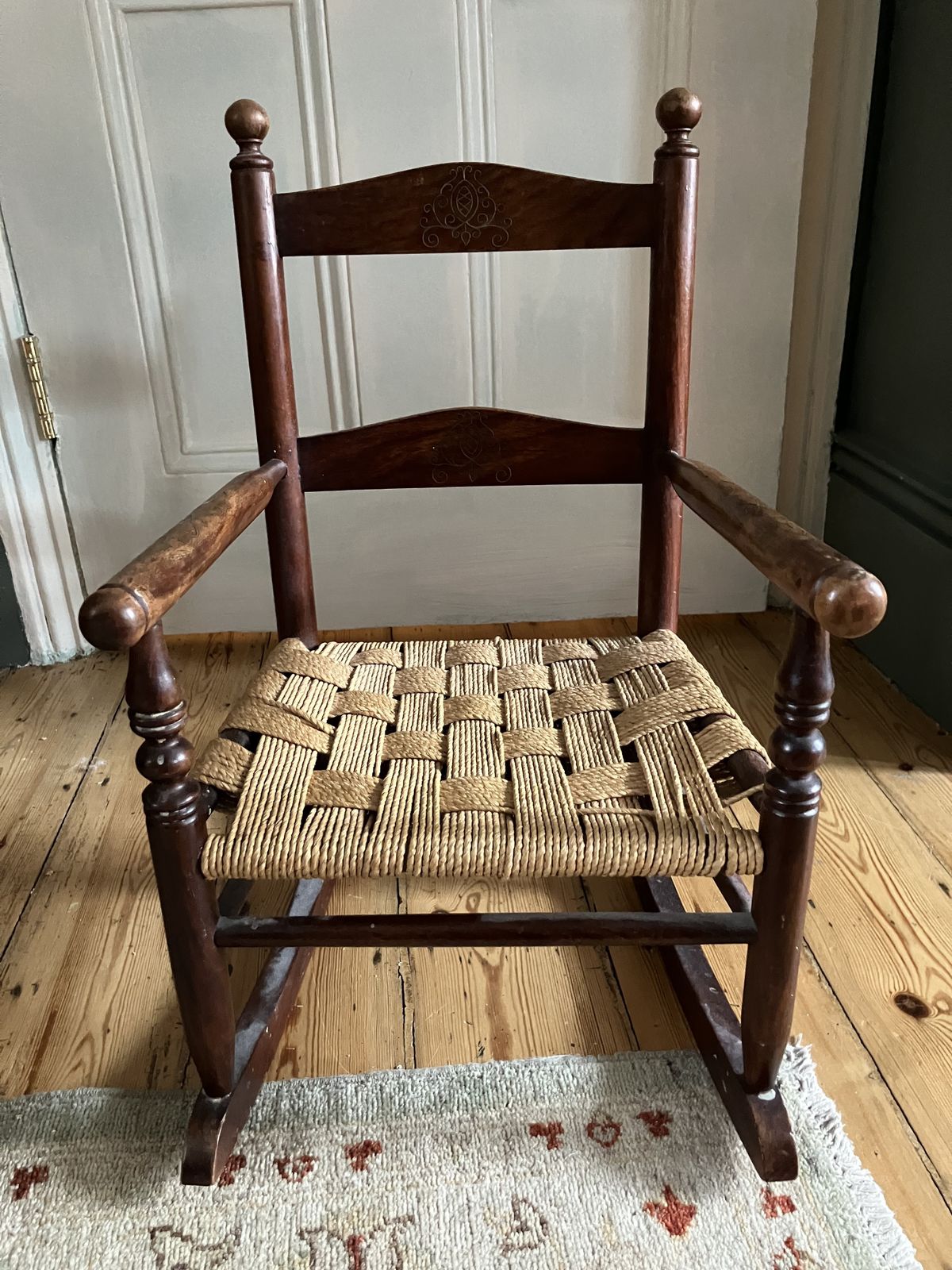 Miniature Mahoghany Rocking Chair With Brass Inlay photo furniture