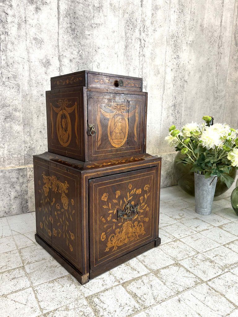 19th Century Continental Style Marquetry Bedside Cabinet Box photo furniture