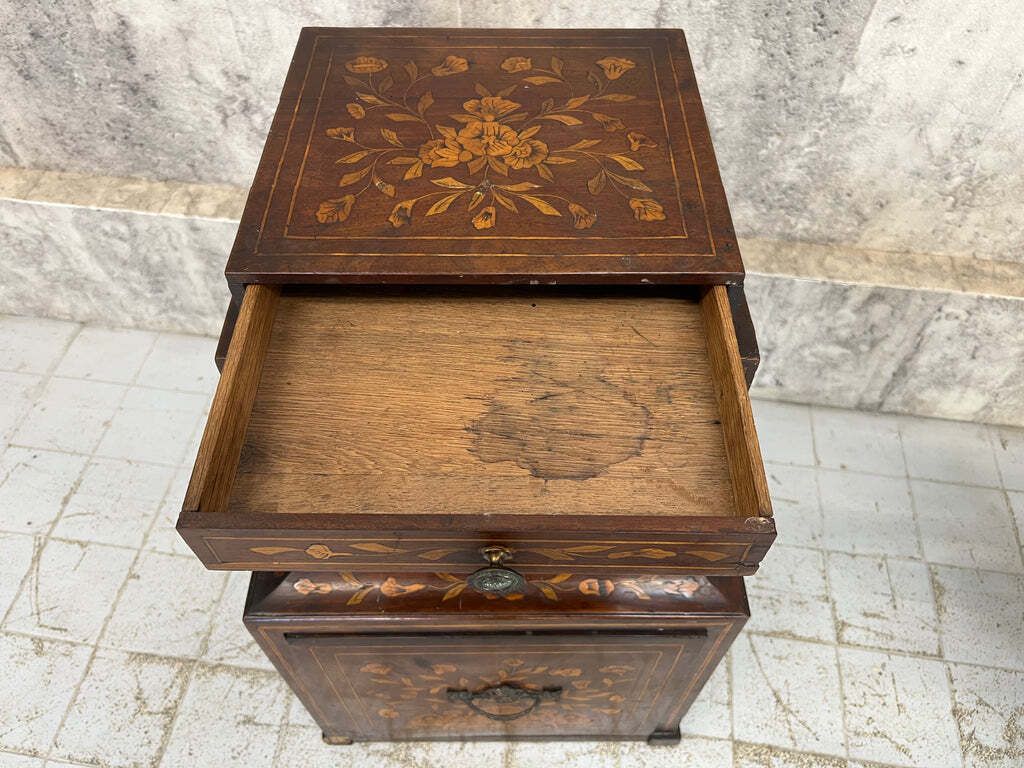 Furniture 19th Century Continental Style Marquetry Bedside Cabinet Box photo