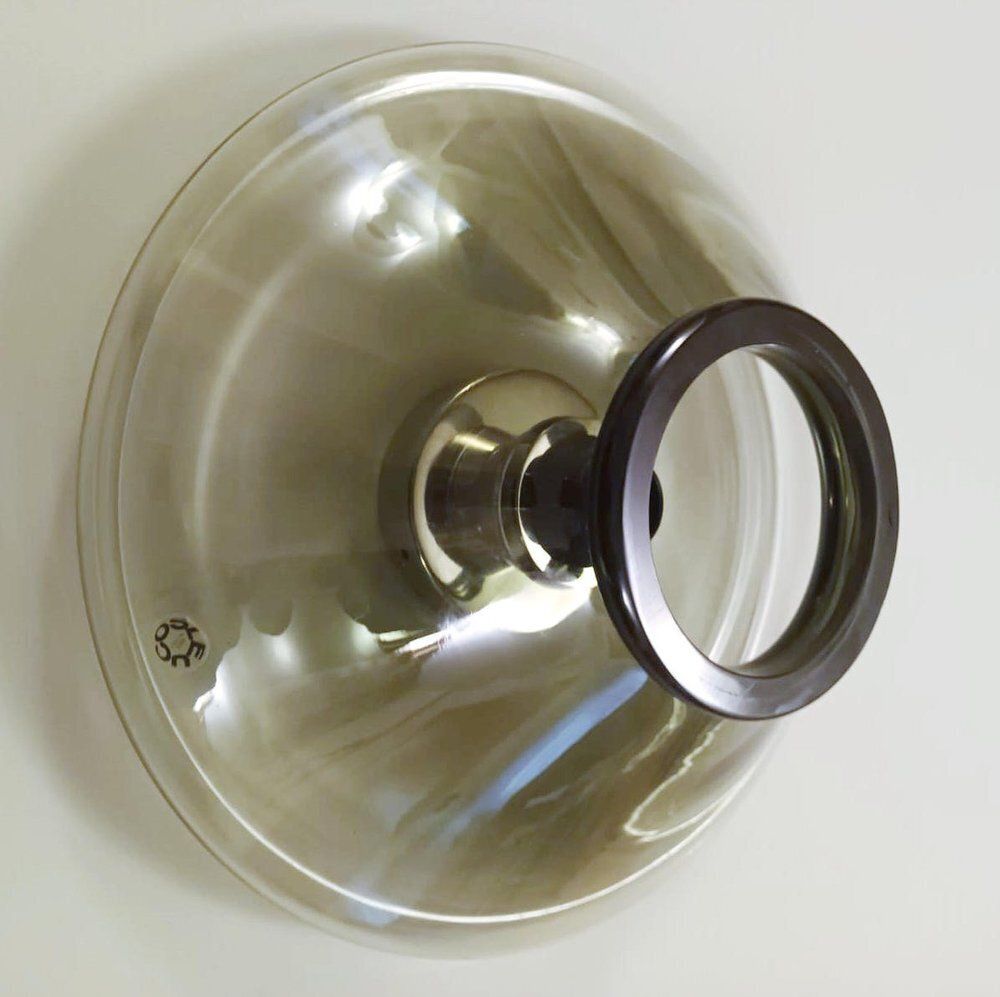 Pair Of Smoky Murano Sconces / Flush Mounts By Leucos photo for sale