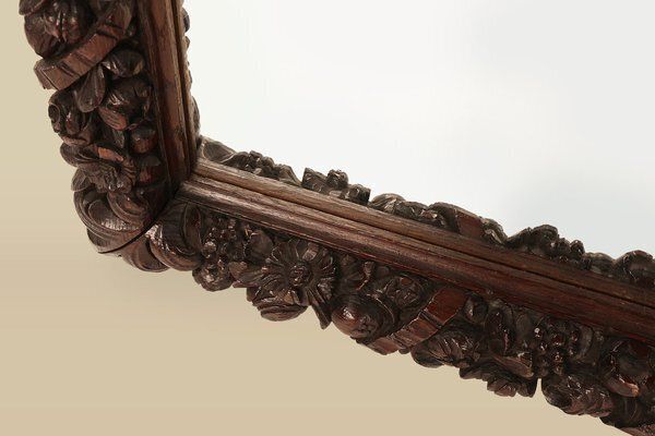 Large Baroque Hand Carved Oak Mirror, France, 1800s photo Home Decor