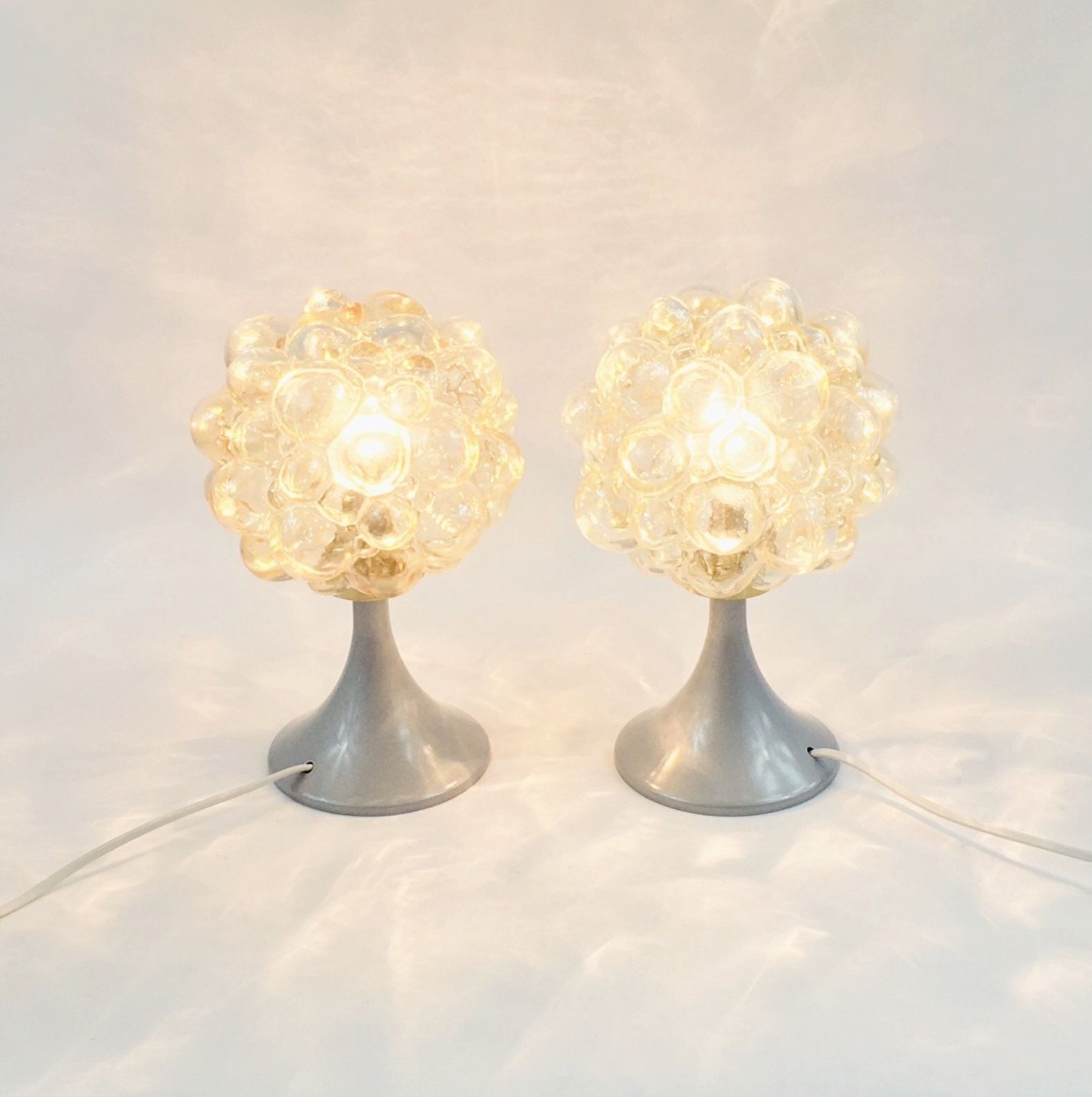 Pair Of Mid Century Amber Bubble Glass Table Lamps By Helena Tynell For Limburg, Germany, 1960s photo 900.0