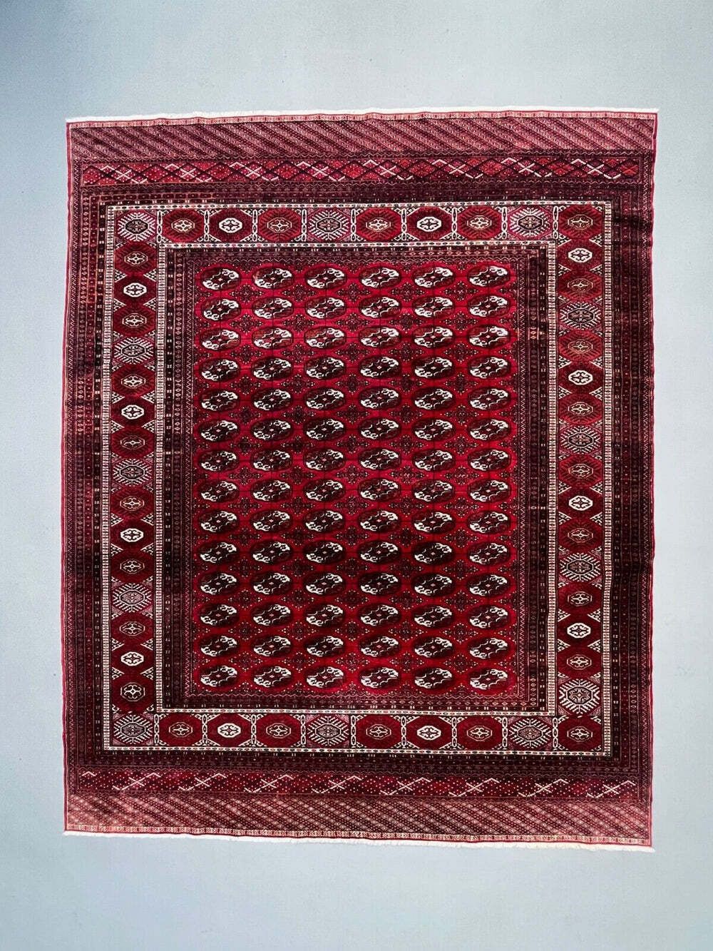 Antique Turkmen Tekke Main Carpet, 302x245 Cm Turkoman Bokhara Red Black 2504