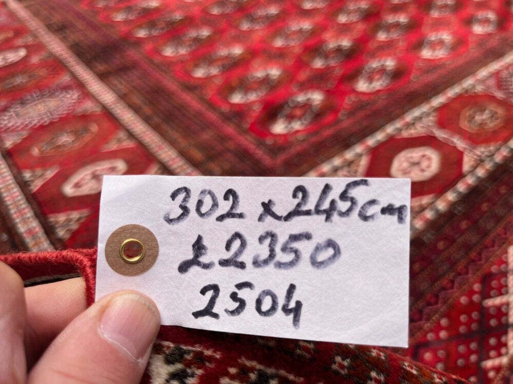 2350.0 Antique Turkmen Tekke Main Carpet, 302x245 Cm Turkoman Bokhara Red Black 2504 photo