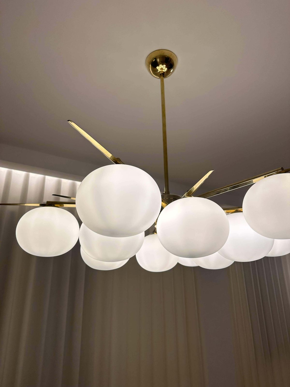 Elegant Murano Glass & Brass Chandelier, 2000s Mid Century Modern Design photo vinterior