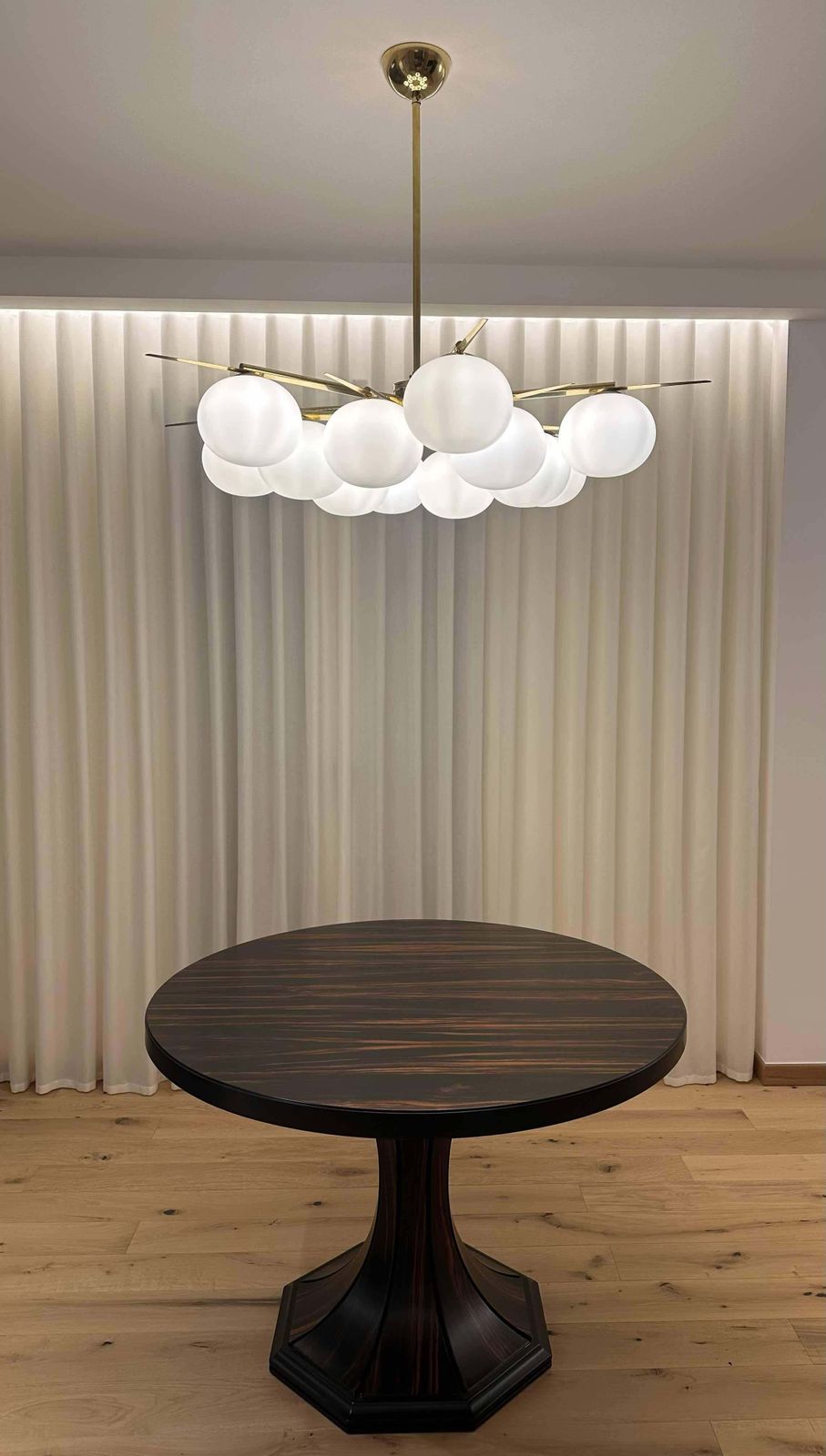 photo buy Elegant Murano Glass & Brass Chandelier, 2000s Mid Century Modern Design