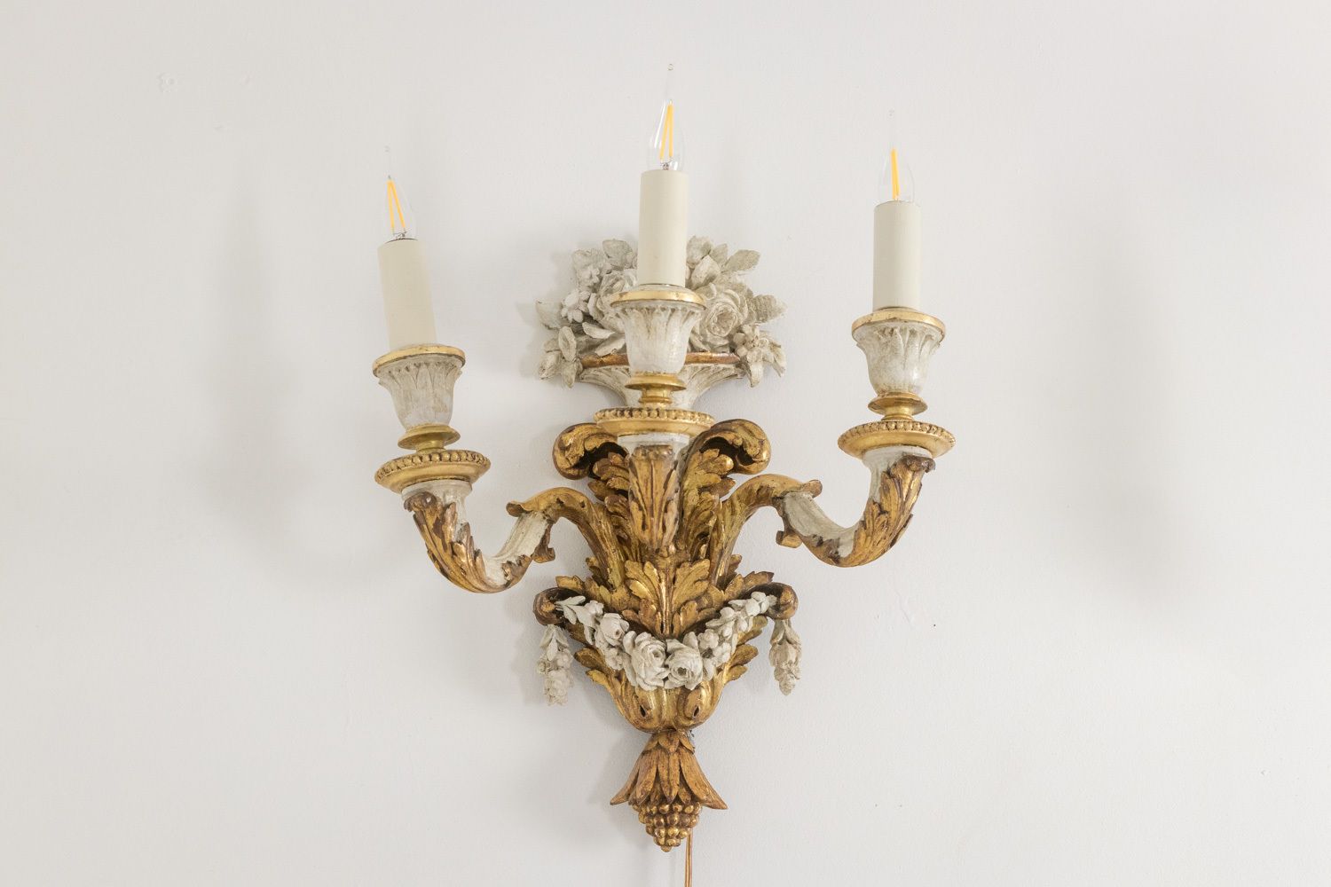 Pair Of Louis XVI Style Wall Lights In Gilded And Lacquered Wood. Circa 1900. photo furniture