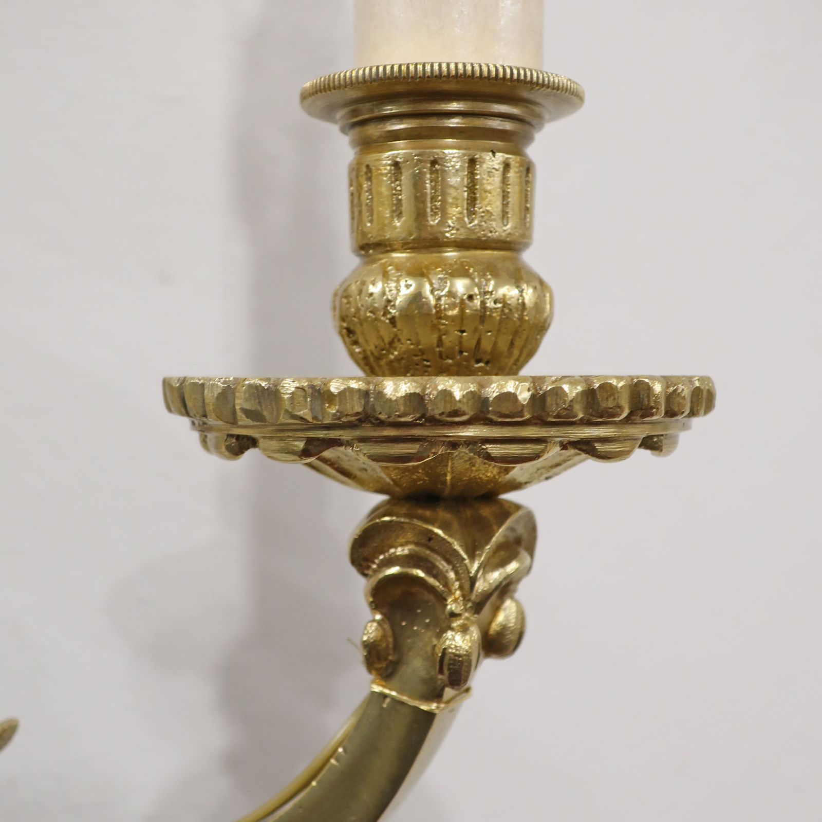 photo for sale Pair Of French Bronze Gilt Twin Arm Antique Wall Lights