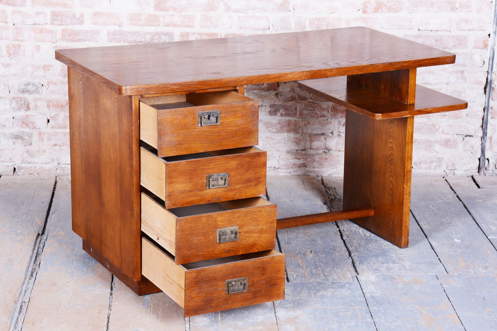 Restored Art Deco Writing Desk, J. Halabala, Up Zavody, Oak, Beech, Czech, 1930s photo 1500.0