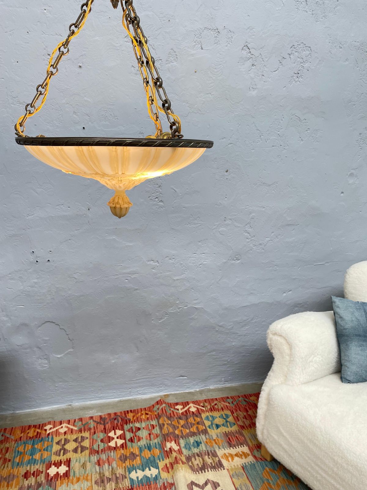 photo buy Antique Glass Alabaster Plafonnier Chandelier