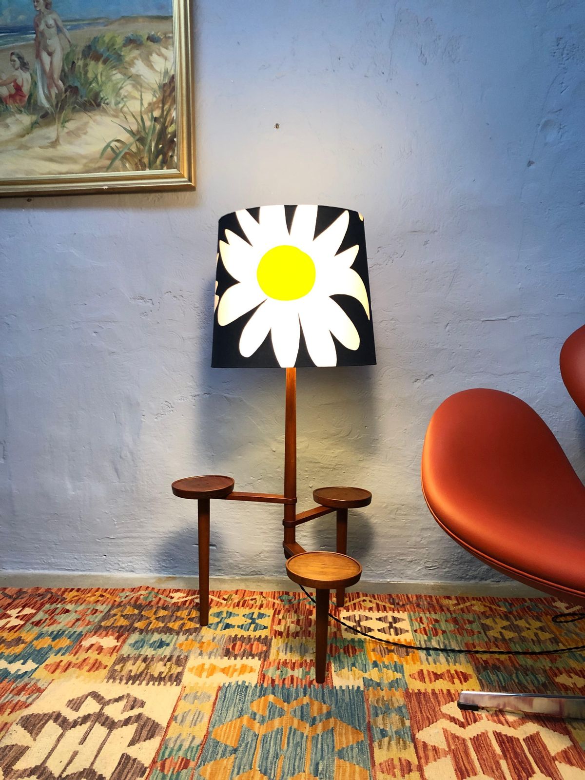 Vintage Teak Floor Lamp With Maija Isola Lamp Shade photo furniture