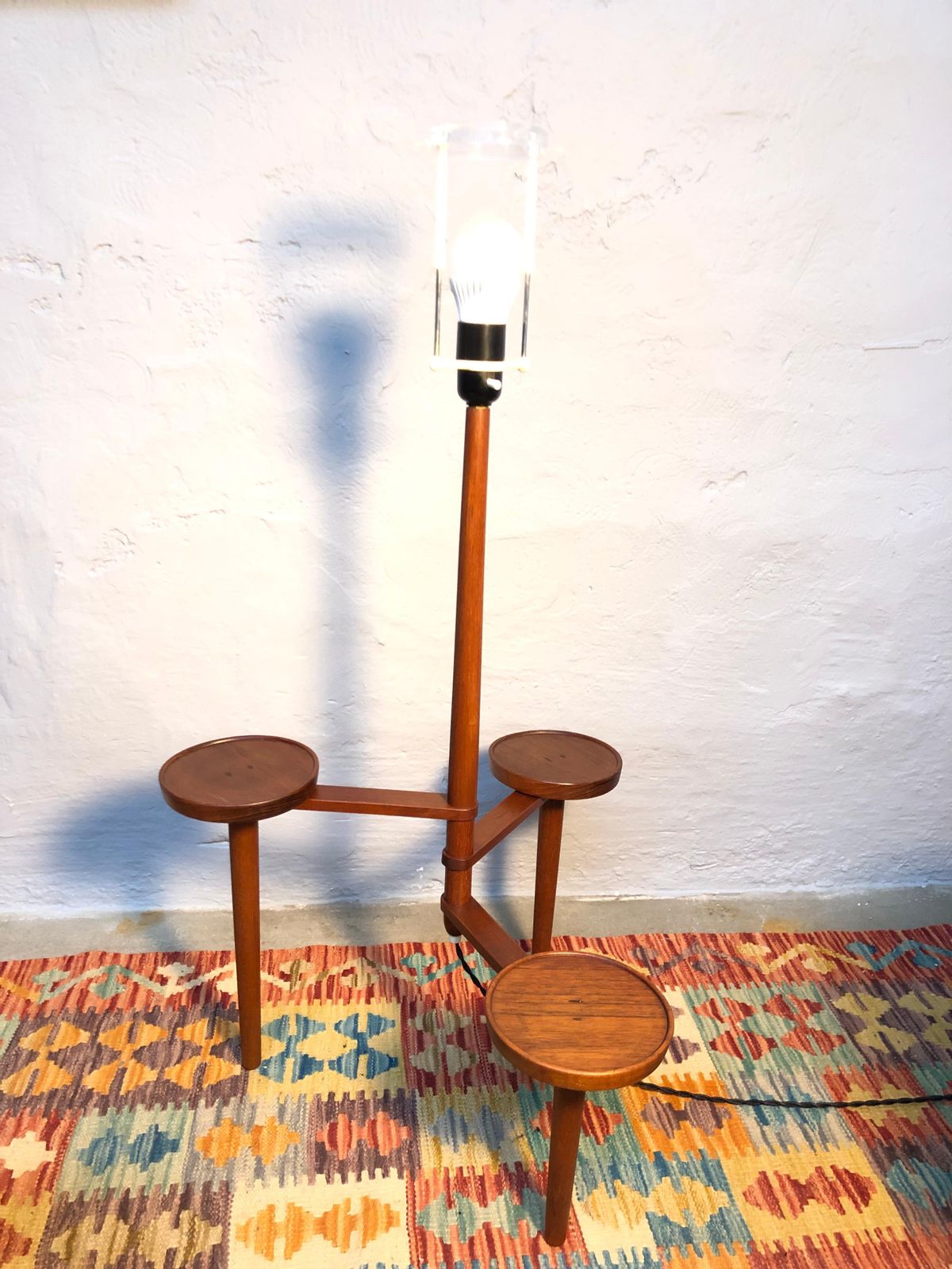 Vintage Teak Floor Lamp With Maija Isola Lamp Shade photo 678.0