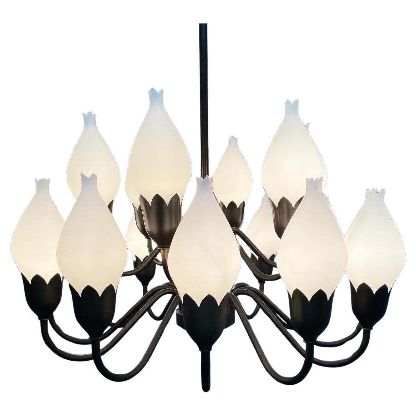 A Mid Century 18 Arm Tulip Pendant Chandelier By Fog And Mørup Of Denmark