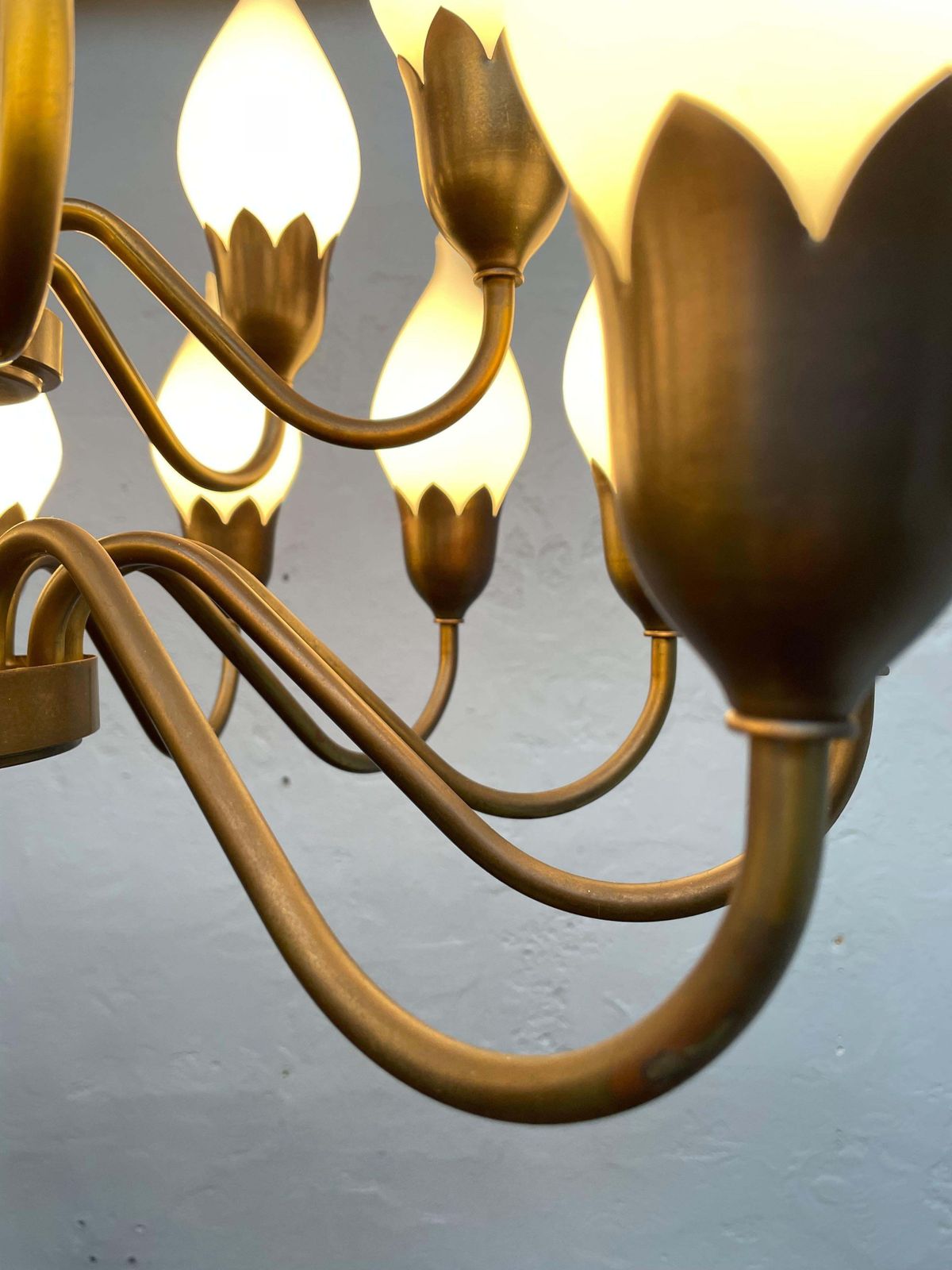 A Mid Century 18 Arm Tulip Pendant Chandelier By Fog And Mørup Of Denmark photo vintage