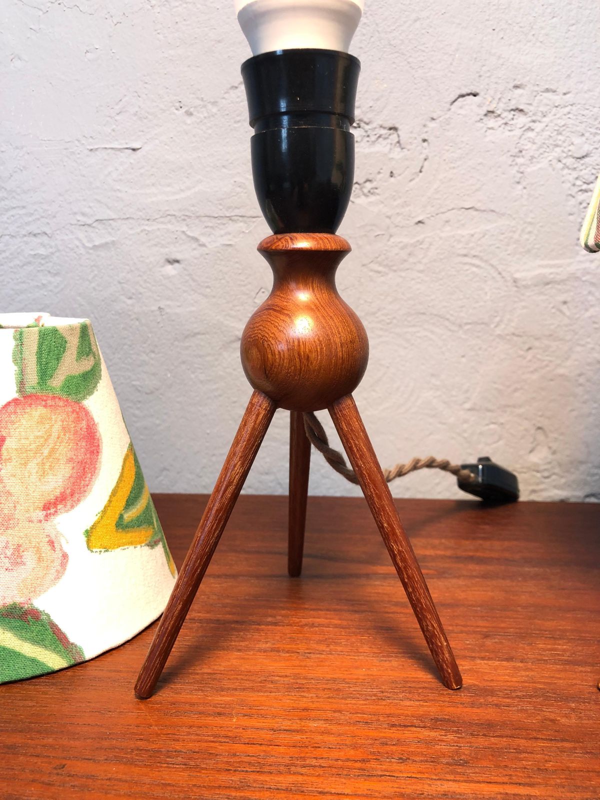 A Vintage Pair Of Danish Mid Century Modern Teak Table Lamps Shades Included photo buy