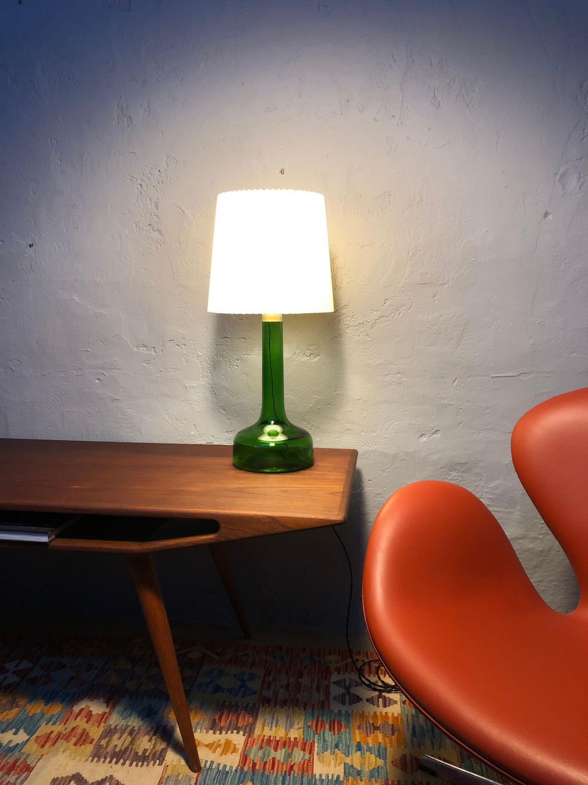 Vintage Green Glass Table Lamp By Biilman Petersen For Le Klint / Holmegaard photo Lighting