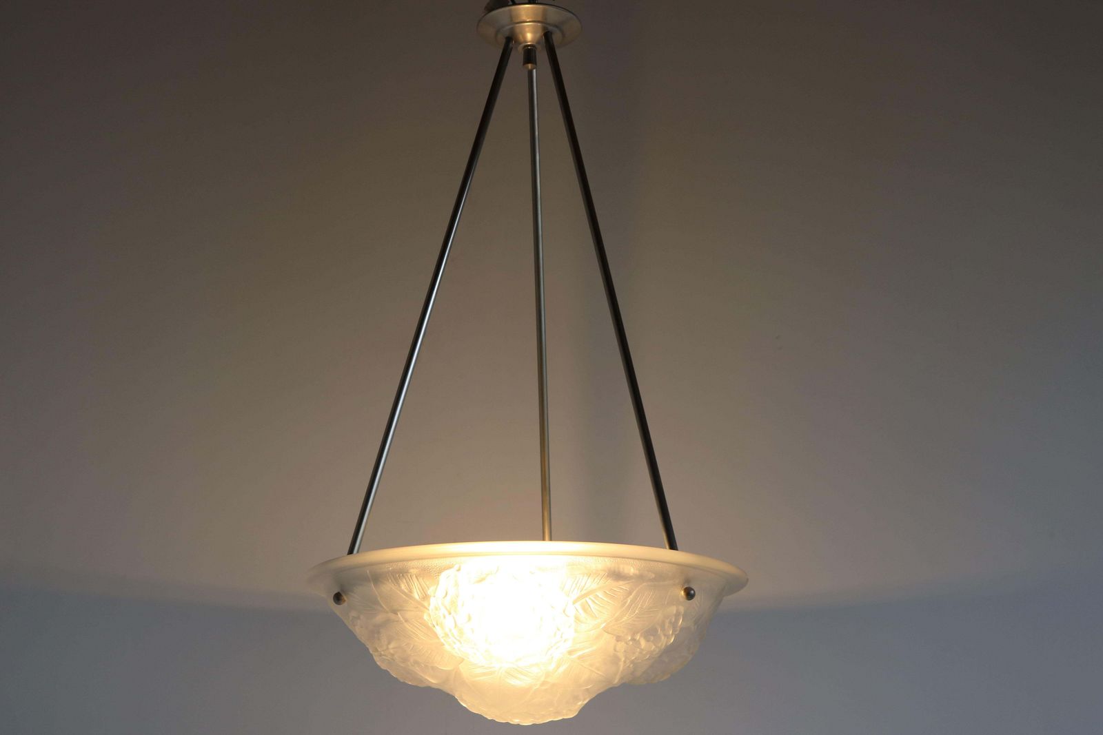 Antique Floral Art Deco / Art Nouveau French 1920 Chandelier Pendant Light Glass photo vinterior