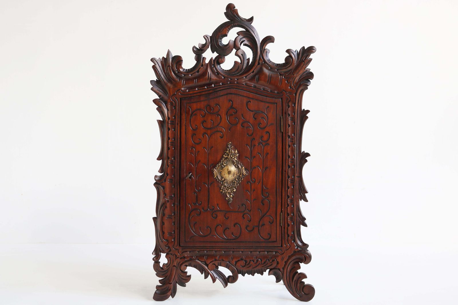 Antique French Renaissance Revival Richly Carved Wall Cabinet 19th Century Brass photo furniture