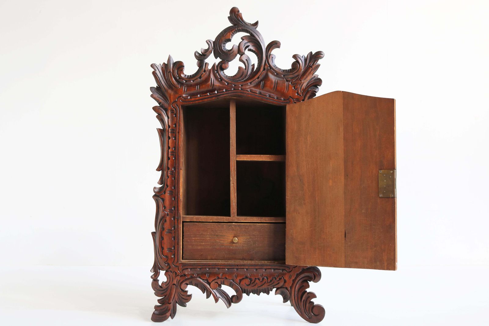 Antique French Renaissance Revival Richly Carved Wall Cabinet 19th Century Brass photo buy