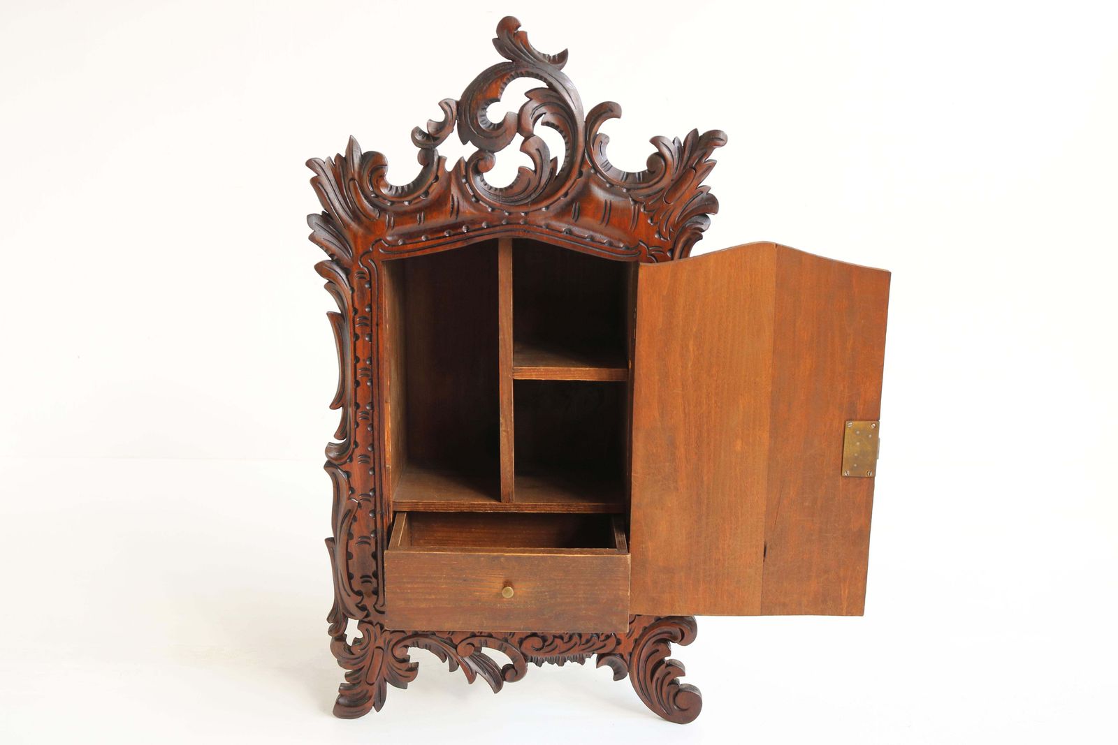 photo furniture Antique French Renaissance Revival Richly Carved Wall Cabinet 19th Century Brass