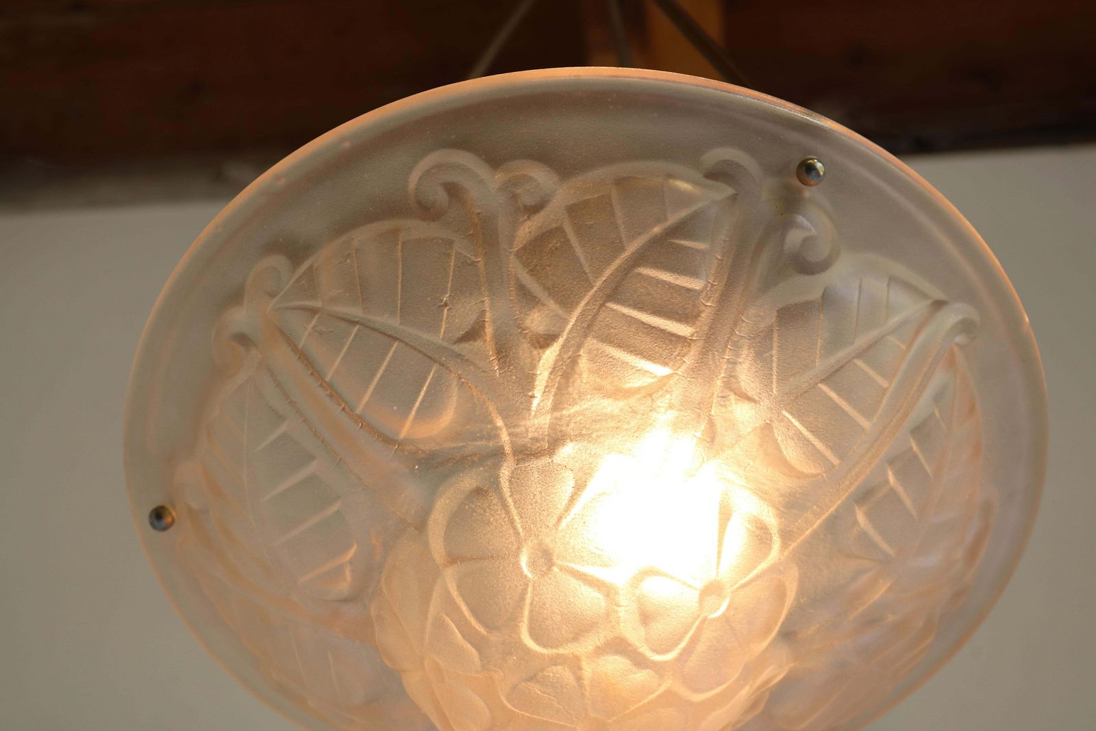photo furniture Antique Art Deco / Art Nouveau Floral Pendant Chandelier By Degue 1930 Soft Pink