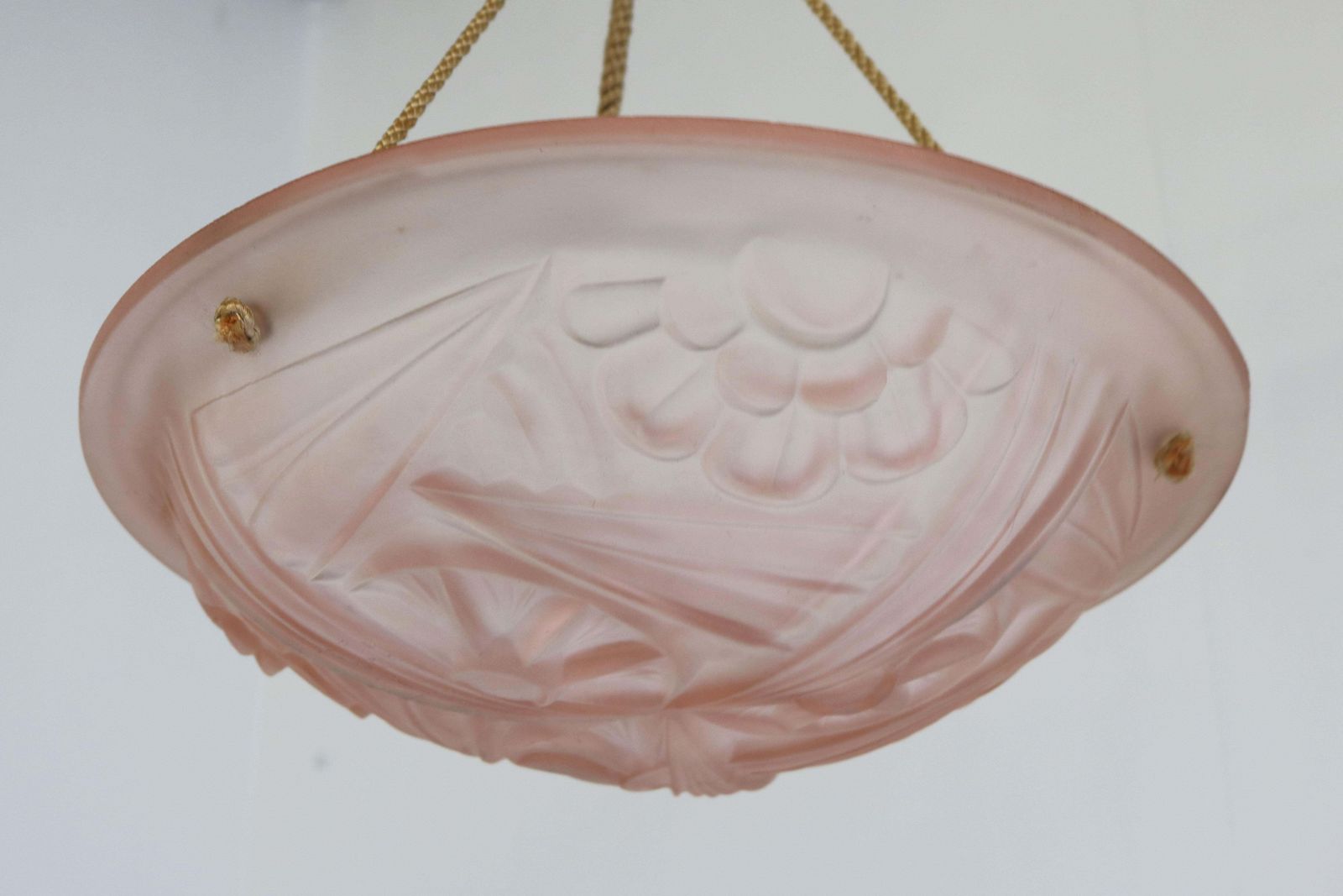 photo furniture French Art Deco Chandelier Signed By Degue Pink Glass Lamp 1930 Antique France
