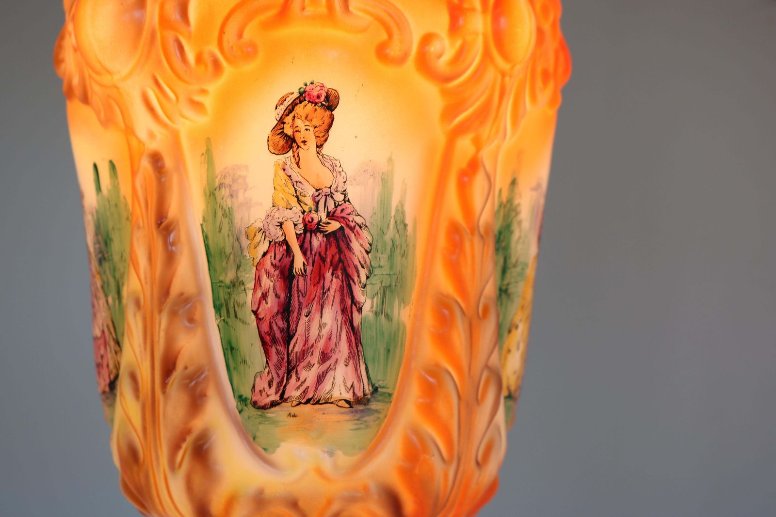Antique French 1910 Hand Painted Opaline Victorian Pendant Light Renaissance photo vinterior