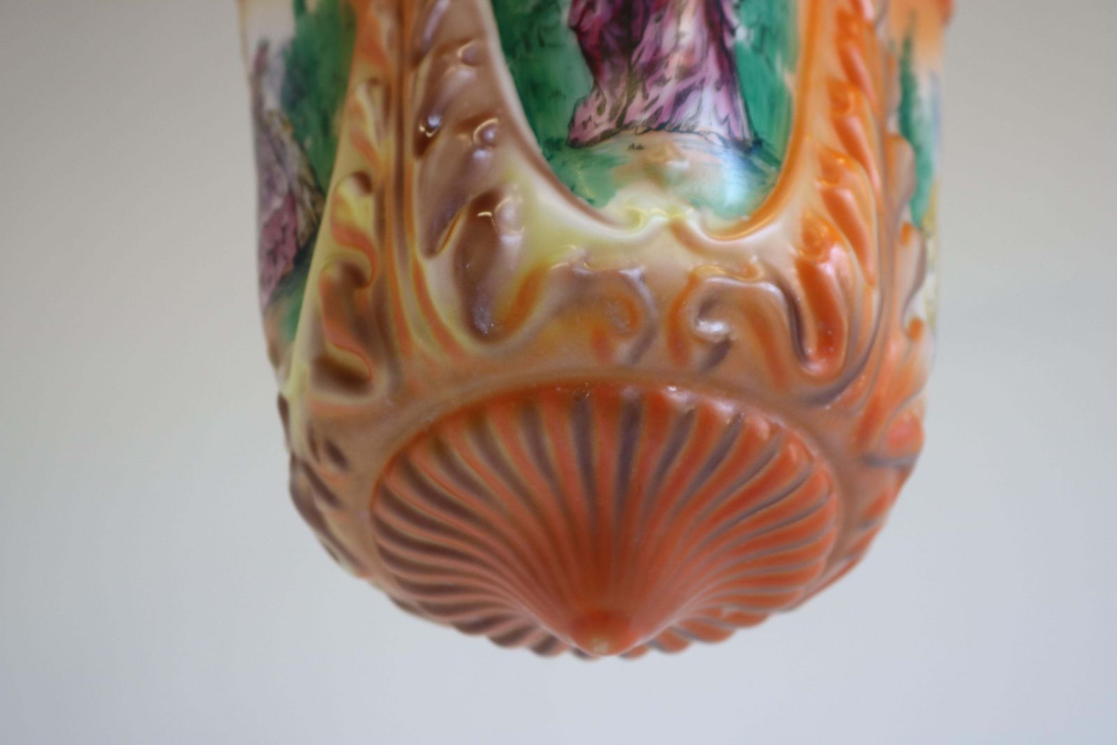 photo vintage Antique French 1910 Hand Painted Opaline Victorian Pendant Light Renaissance