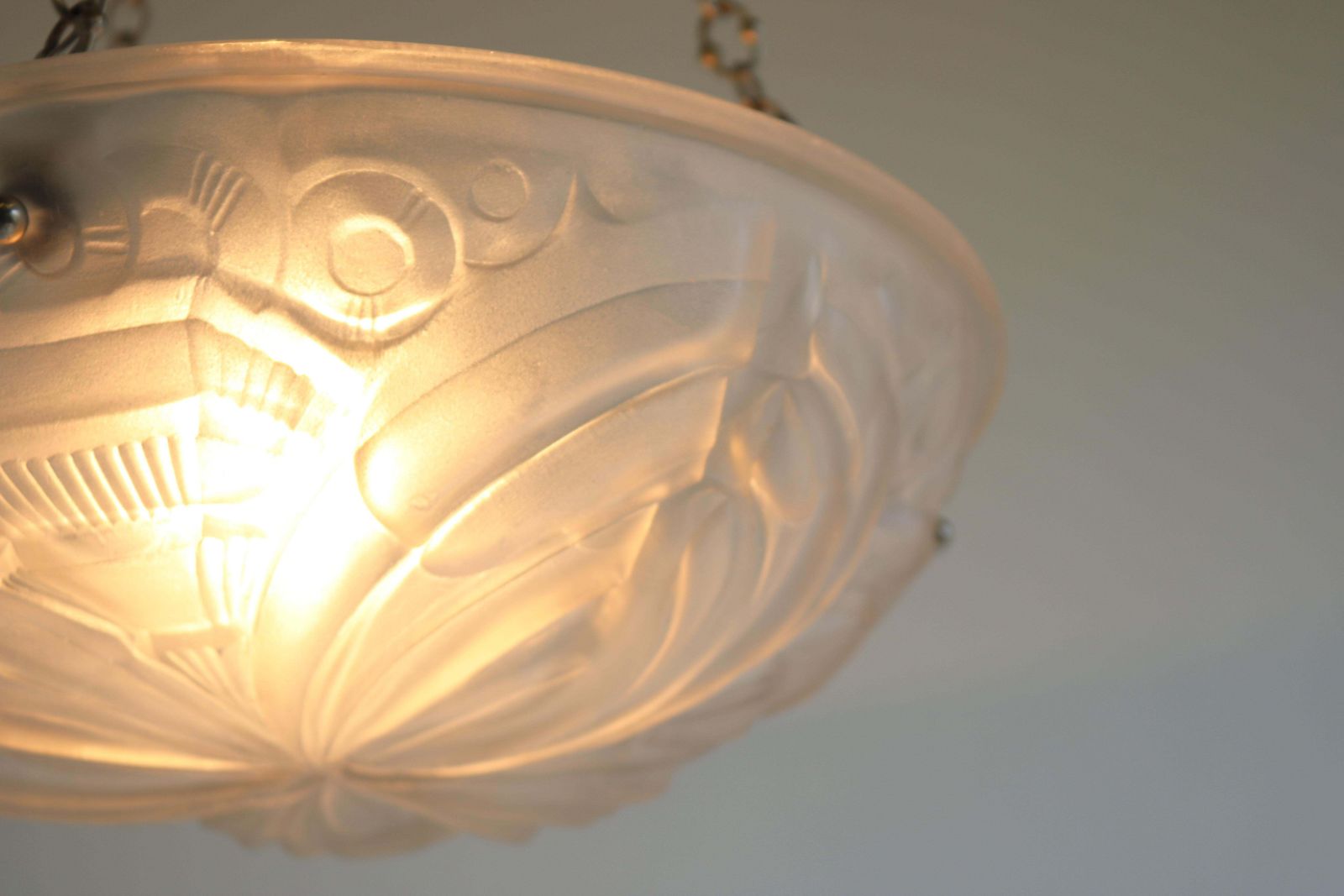 Verlichting Witte Geometrische Art Deco Hanglamp, Frankrijk 1930, Toegeschreven Aan Henry Mouynet photo