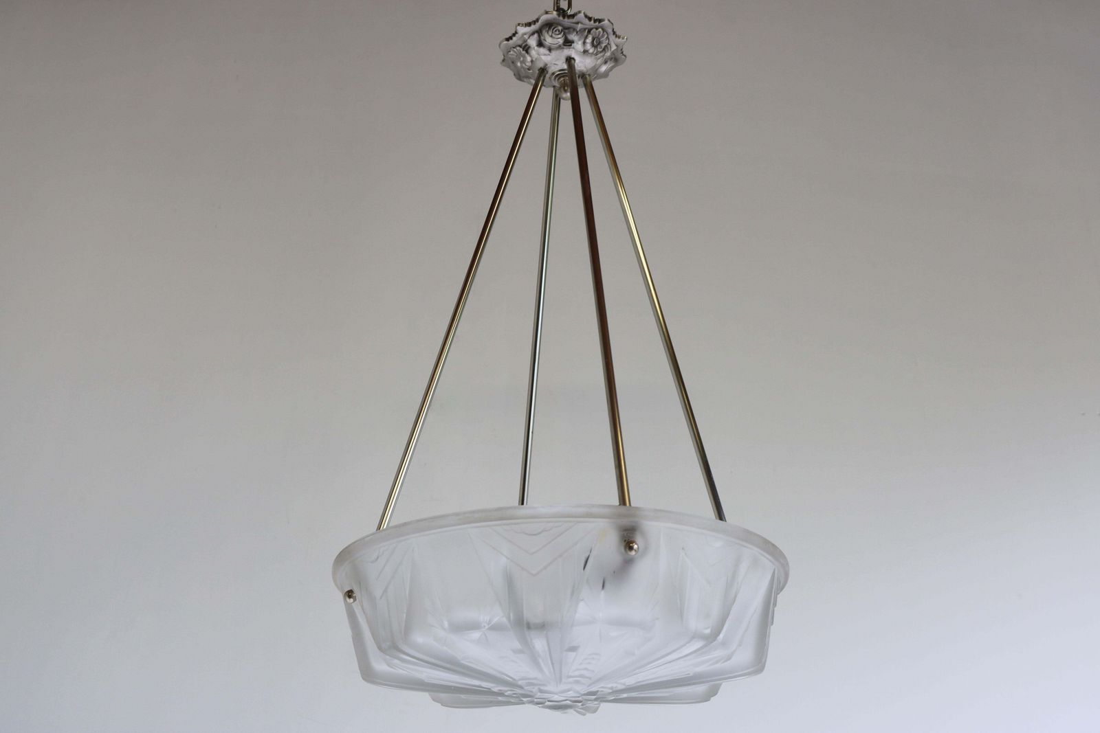 1658.0 Geometric Art Deco Pendant / Chandelier 1930 France By Muller Frères Luneville photo