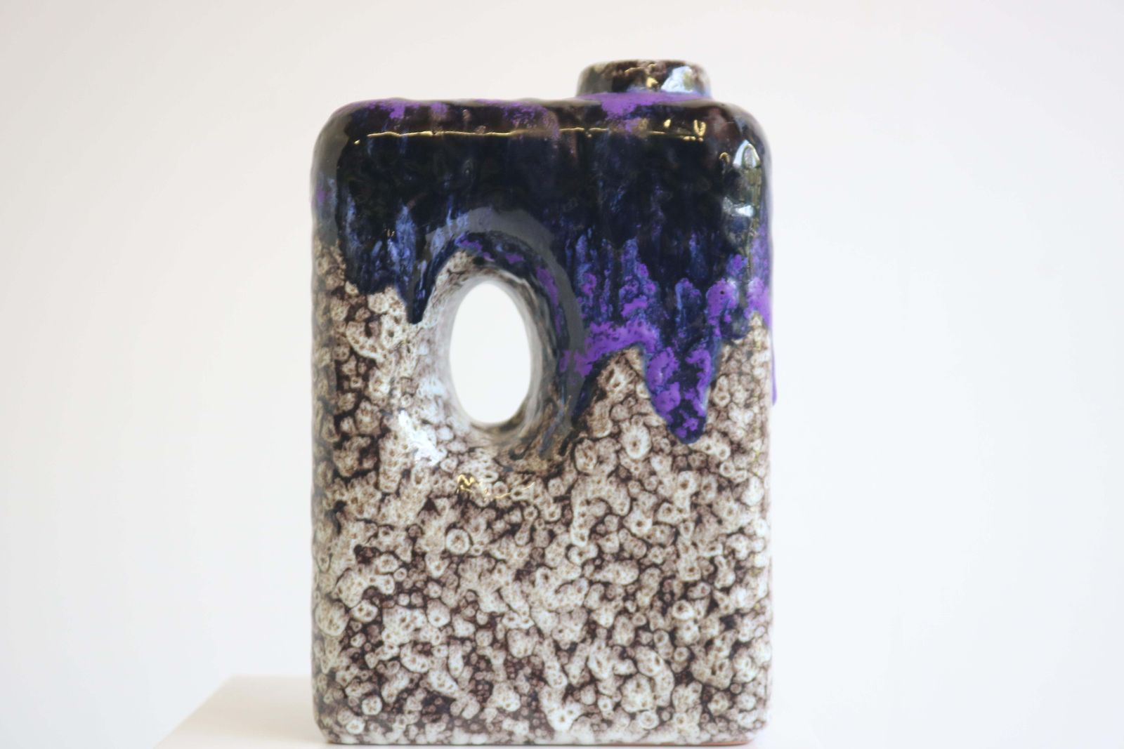 photo buy 1970s Modernist Fat Lava Purple Black White Ceramic Square Vase By Marei Keramik