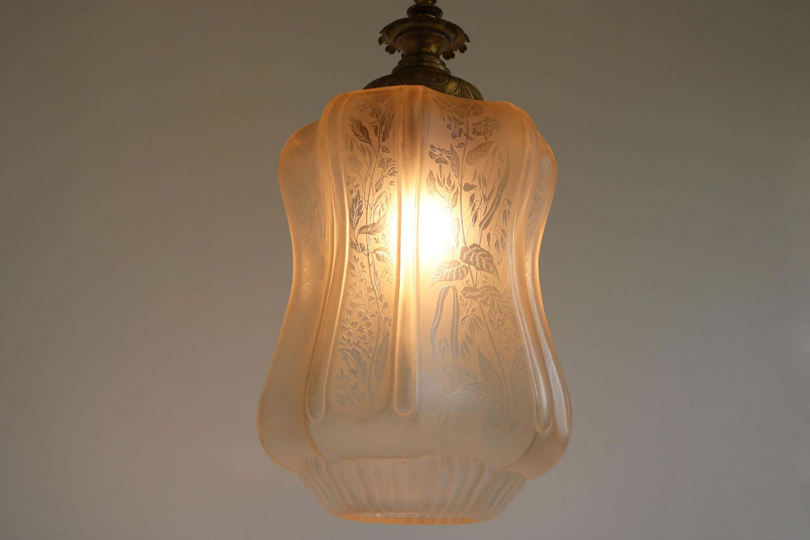 Large Antique French Art Nouveau Pedant Light 1910 Floral Glass Light Chandelier photo vinterior